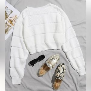 SHEIN White Ribbed Crew Neck Sweater